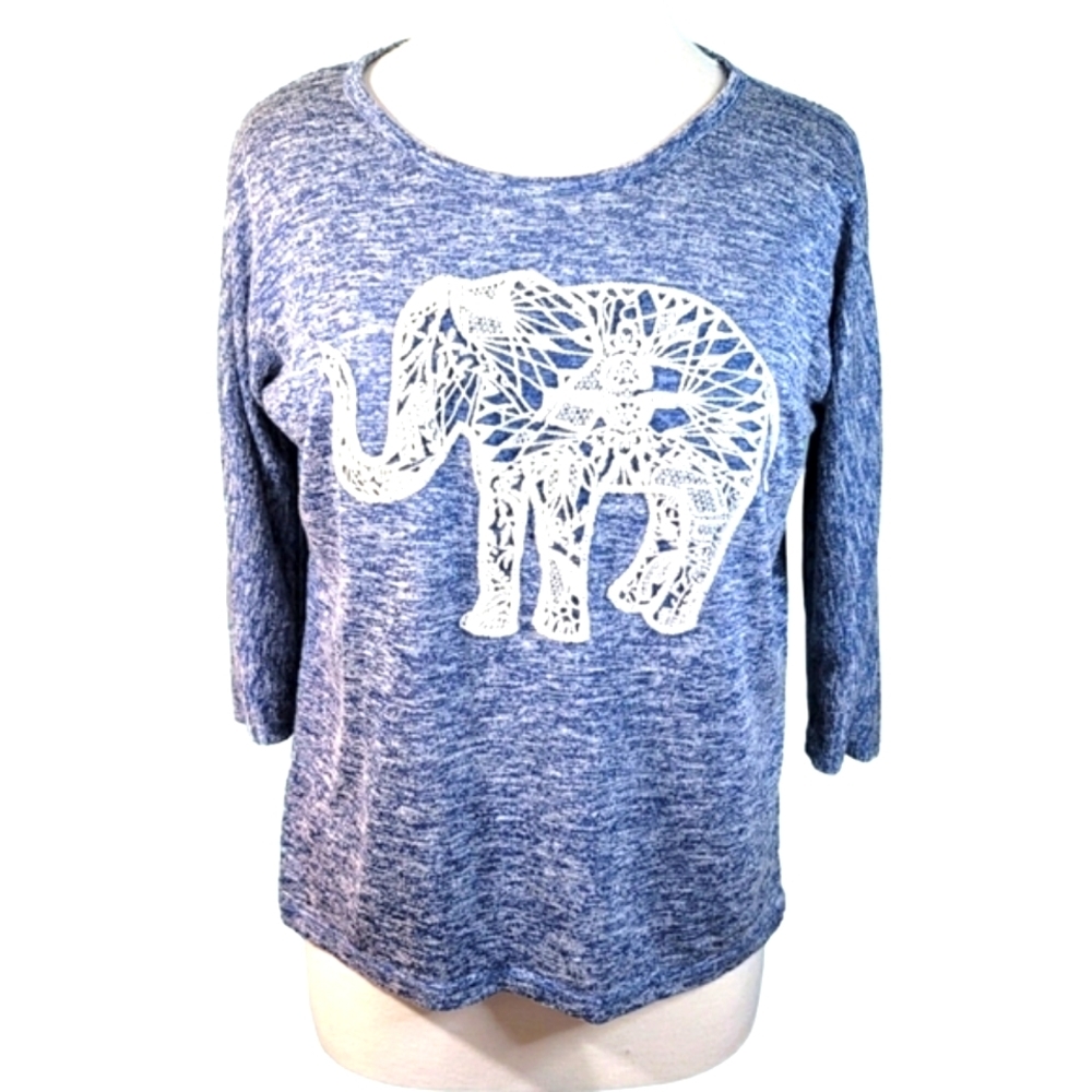 Aeropostale Lace Embellished Blue Elephant Top Size Large